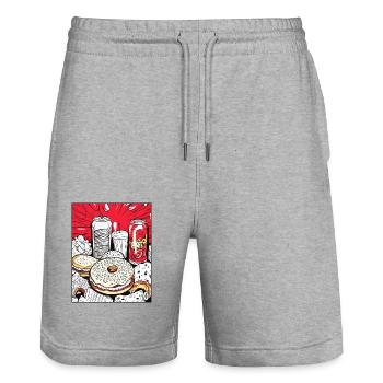 Limonade und süß glasierte Donuts: Fast Food - Stanley/Stella Unisex Bio Joggingshorts Trainer  - Grau meliert - Vorne - Nik (191cm) & Marisol (170cm)