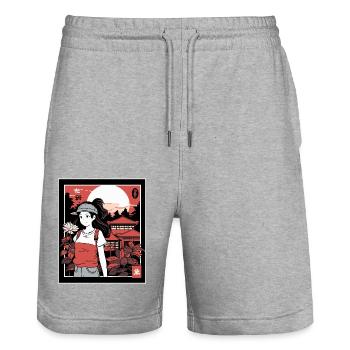 Erwachsen werden, Manga und Anime Mädchen Urlaub - Stanley/Stella Unisex Bio Joggingshorts Trainer  - Grau meliert - Vorne - Nik (191cm) & Marisol (170cm)