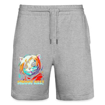 Miau Alle! Lustige bunte Katze - Stanley/Stella Unisex Bio Joggingshorts Trainer  - Grau meliert - Vorne - Nik (191cm) & Marisol (170cm)
