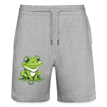 Big and friendly frog - Stanley/Stella Trainer Unisex Organic Jogging Shorts - heather grey - Front - Nik (191cm) & Marisol (170cm)