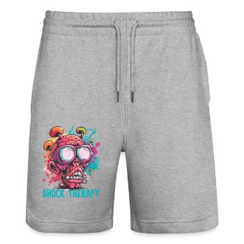 Shock Therapy Crazy Guy Skull - Stanley/Stella Trainer Unisex Organic Jogging Shorts - heather grey - Front - Nik (191cm) & Marisol (170cm)
