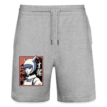 Japan Manga: Edo Cat Girl Samurai Ninja - Stanley/Stella Trainer Unisex Organic Jogging Shorts - heather grey - Front - Nik (191cm) & Marisol (170cm)