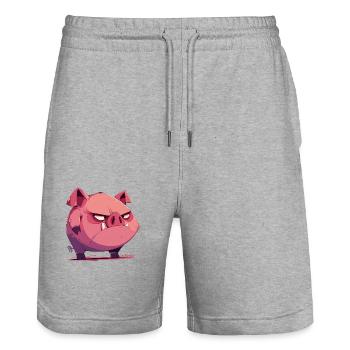 Kleines, wütendes, lustiges Cartoon-Schwein - Stanley/Stella Unisex Bio Joggingshorts Trainer  - Grau meliert - Vorne - Nik (191cm) & Marisol (170cm)