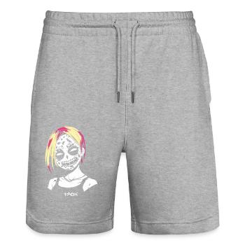 Crazy Alternative Anime Girl - Stanley/Stella Trainer Unisex Organic Jogging Shorts - heather grey - Front - Nik (191cm) & Marisol (170cm)