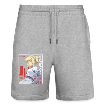 Cute Cyber City Anime Girl - Stanley/Stella Trainer Unisex Organic Jogging Shorts - heather grey - Front - Nik (191cm) & Marisol (170cm)