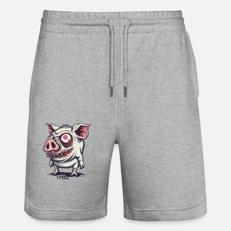 Cochon zombie mignon et bizarre - Short de jogging bio TRAINER Stanley/Stella unisexe - gris chiné