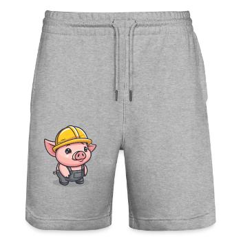 Work as a craftsman construction worker pig - Stanley/Stella Trainer Unisex Organic Jogging Shorts - heather grey - Front - Nik (191cm) & Marisol (170cm)