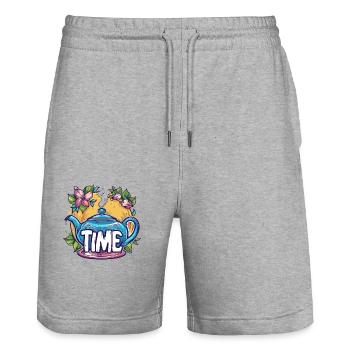 Diese Teekanne sagt, es ist Teezeit - Stanley/Stella Unisex Bio Joggingshorts Trainer  - Grau meliert - Vorne - Nik (191cm) & Marisol (170cm)