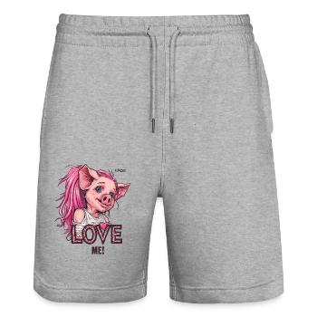Niedliches Anime-Mädchen mit Schweine Liebe - Stanley/Stella Unisex Bio Joggingshorts Trainer  - Grau meliert - Vorne - Nik (191cm) & Marisol (170cm)