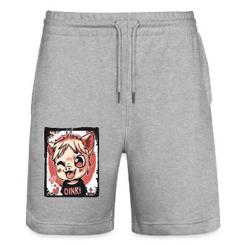 Naughty little anime kids piggy, Oink! - Stanley/Stella Trainer Unisex Organic Jogging Shorts - heather grey - Front - Nik (191cm) & Marisol (170cm)