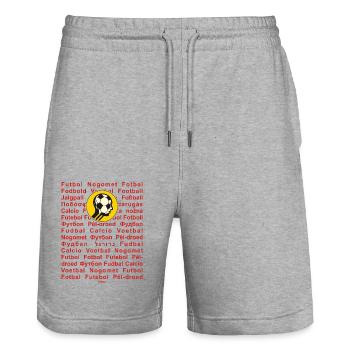 Football in many languages We all love football - Stanley/Stella Trainer Unisex Organic Jogging Shorts - heather grey - Front - Nik (191cm) & Marisol (170cm)