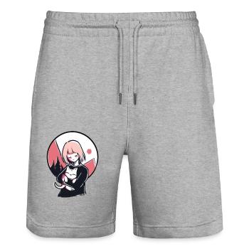 Nur wir zwei: Ein Mädchen und ihre Katze - Stanley/Stella Unisex Bio Joggingshorts Trainer  - Grau meliert - Vorne - Nik (191cm) & Marisol (170cm)