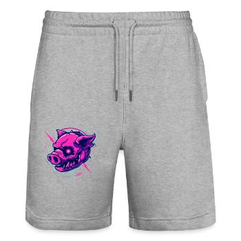Pink Cyber Pig Punk - Stanley/Stella Trainer Unisex Organic Jogging Shorts - heather grey - Front - Nik (191cm) & Marisol (170cm)