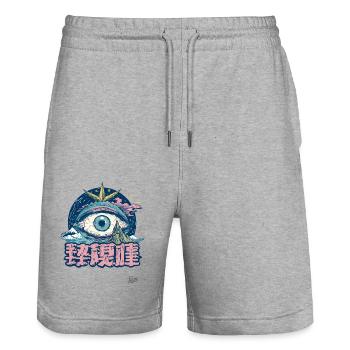 Confused Collage: Comic Art Eye of Nature - Stanley/Stella Trainer Unisex Organic Jogging Shorts - heather grey - Front - Nik (191cm) & Marisol (170cm)
