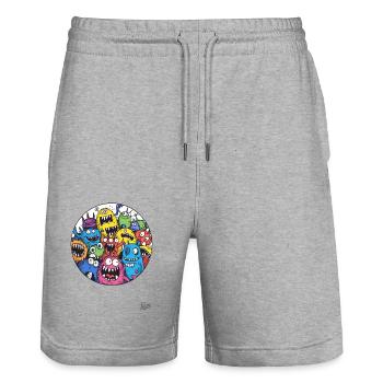 Lustige Monster-Freunde - Stanley/Stella Unisex Bio Joggingshorts Trainer  - Grau meliert - Vorne - Nik (191cm) & Marisol (170cm)
