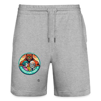 Umarmungen kostenlos vom harten Bodybuilder-Bär - Stanley/Stella Unisex Bio Joggingshorts Trainer  - Grau meliert - Vorne - Nik (191cm) & Marisol (170cm)