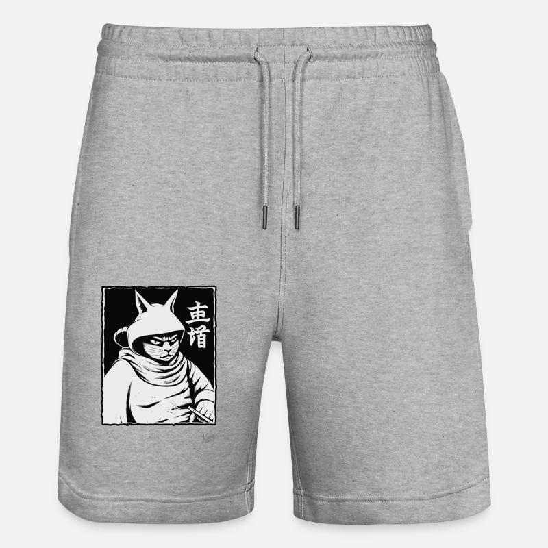 Chat shogun samouraï - Short de jogging bio TRAINER Stanley/Stella unisexe - gris chiné