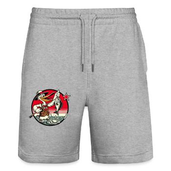 Pelikan Vogel Angler mit Angel und Fisch - Stanley/Stella Unisex Bio Joggingshorts Trainer  - Grau meliert - Vorne - Nik (191cm) & Marisol (170cm)