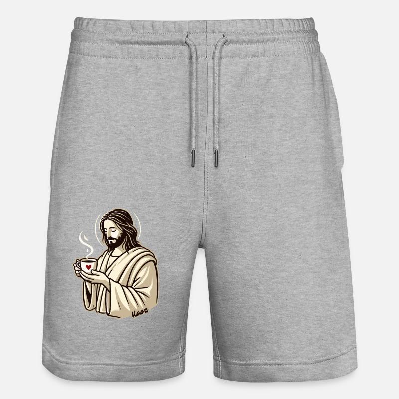Jesus-Typ liebt Kaffee - Stanley/Stella Unisex Bio Joggingshorts Trainer  - Grau meliert