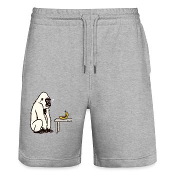 Bananen oder nicht? Gorilla mit Banane - Stanley/Stella Unisex Bio Joggingshorts Trainer  - Grau meliert - Vorne - Nik (191cm) & Marisol (170cm)