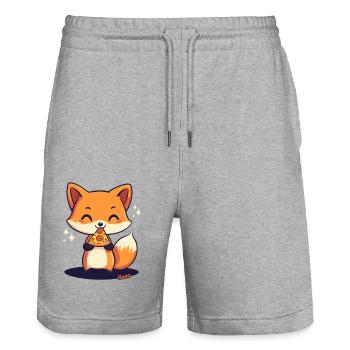 Süßer Kawaii Fuchs mit Pizza - Stanley/Stella Unisex Bio Joggingshorts Trainer  - Grau meliert - Vorne - Nik (191cm) & Marisol (170cm)