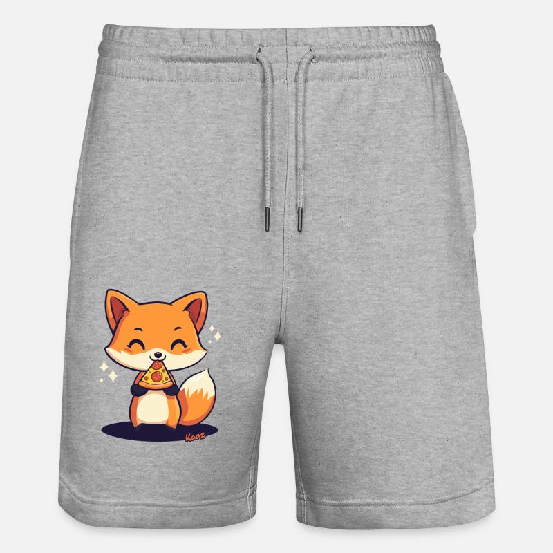 Renard kawaii mignon avec pizza - Short de jogging bio TRAINER Stanley/Stella unisexe - gris chiné