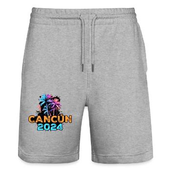 Tournée Cancún 2024 - Short de jogging bio TRAINER Stanley/Stella unisexe - gris chiné - Devant - Nik (191cm) & Marisol (170cm)