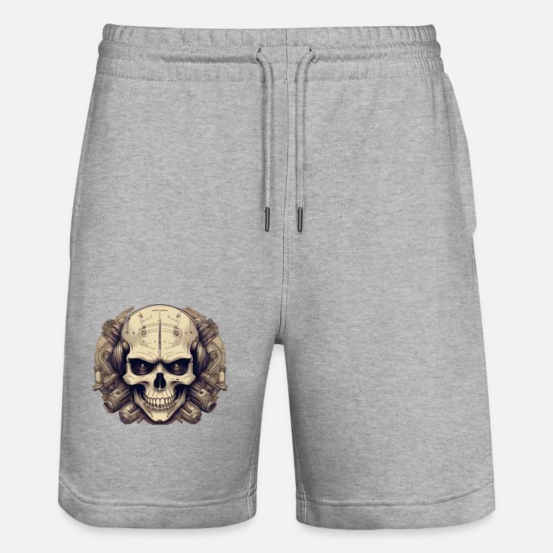 Bionic Skull - Comic Style Logo - Stanley/Stella Trainer Unisex Organic Jogging Shorts - heather grey