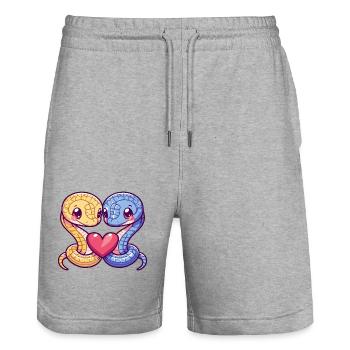 Serpent Cobra Bande Dessinée Couple Amour - Short de jogging bio TRAINER Stanley/Stella unisexe - gris chiné - Devant - Nik (191cm) & Marisol (170cm)