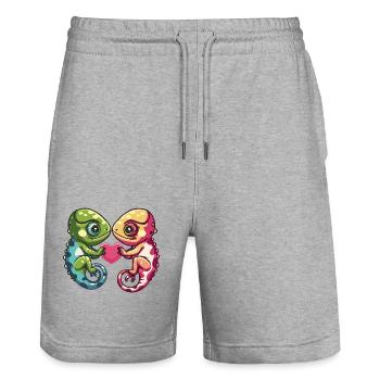 Caméléon Couple Amoureux Animal Saint Valentin - Short de jogging bio TRAINER Stanley/Stella unisexe - gris chiné - Devant - Nik (191cm) & Marisol (170cm)