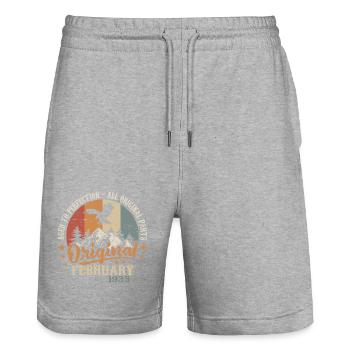 February 1935 - Born in February 1935 - Stanley/Stella Trainer Unisex Organic Jogging Shorts - heather grey - Front - Nik (191cm) & Marisol (170cm)