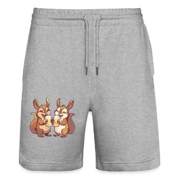Squirrel Comic Beer Funny Booze - Stanley/Stella Trainer Unisex Organic Jogging Shorts - heather grey - Front - Nik (191cm) & Marisol (170cm)