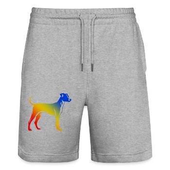 Whippet Hund Bunt - Stanley/Stella Unisex Bio Joggingshorts Trainer  - Grau meliert - Vorne - Nik (191cm) & Marisol (170cm)