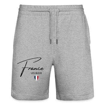 Drapeau de la France, fierté française - Short de jogging bio TRAINER Stanley/Stella unisexe - gris chiné - Devant - Nik (191cm) & Marisol (170cm)