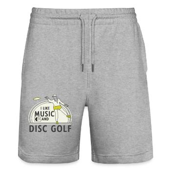 Music - Disc Golf - Stanley/Stella Trainer Unisex Organic Jogging Shorts - heather grey - Front - Nik (191cm) & Marisol (170cm)