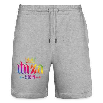 Ibiza 2024 Crown Multicoloured - Stanley/Stella Trainer Unisex Organic Jogging Shorts - heather grey - Front - Nik (191cm) & Marisol (170cm)