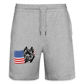 Américain Staffordshire Drapeau américain des États-Unis Wilsigns - Short de jogging bio TRAINER Stanley/Stella unisexe - gris chiné - Devant - Nik (191cm) & Marisol (170cm)