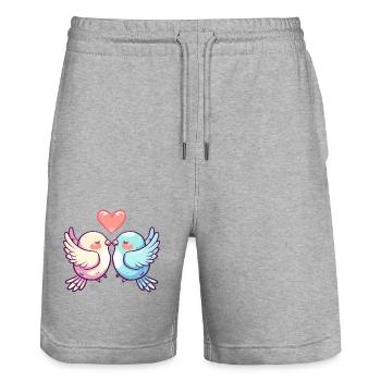 Couple De Colombe En Amour Oiseau Paix Saint Valentin - Short de jogging bio TRAINER Stanley/Stella unisexe - gris chiné - Devant - Nik (191cm) & Marisol (170cm)