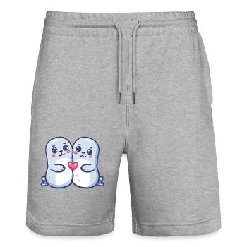 Seal Couple Amour Couple Amoureux - Short de jogging bio TRAINER Stanley/Stella unisexe - gris chiné - Devant - Nik (191cm) & Marisol (170cm)
