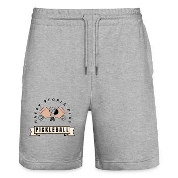 Happy People Play Pickleball Paddle Sports Lover - Stanley/Stella Trainer Unisex Organic Jogging Shorts - heather grey - Front - Nik (191cm) & Marisol (170cm)