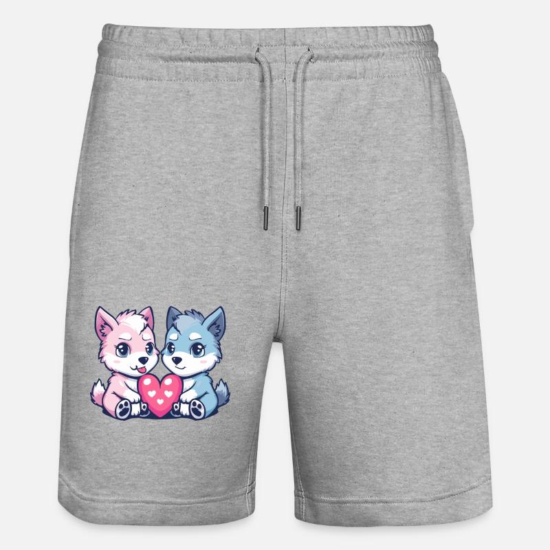 Wolf Comic Paar Liebe - Stanley/Stella Unisex Bio Joggingshorts Trainer  - Grau meliert