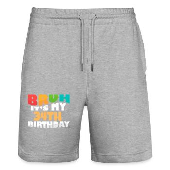 Bruh It's My 34th Birthday Thirty Fourth Bday - Stanley/Stella Unisex Bio Joggingshorts Trainer  - Grau meliert - Vorne - Nik (191cm) & Marisol (170cm)