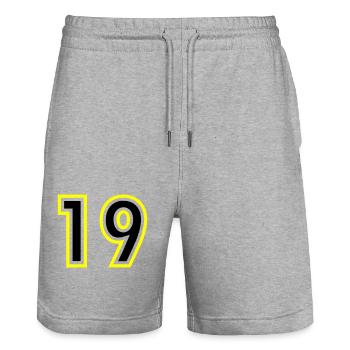19 Number College - Stanley/Stella Trainer Unisex Organic Jogging Shorts - heather grey - Front - Nik (191cm) & Marisol (170cm)