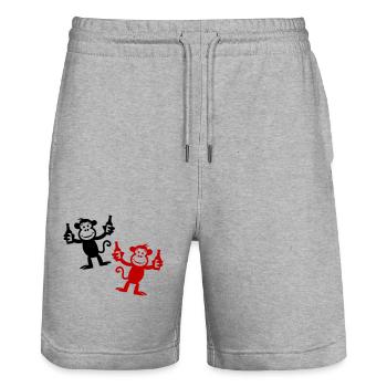 Affe Bier Lustig Party Junggeselle - Stanley/Stella Unisex Bio Joggingshorts Trainer  - Grau meliert - Vorne - Nik (191cm) & Marisol (170cm)