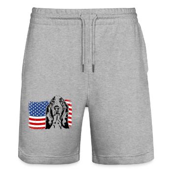 Basset Hound US Amerika Fahne Hunde Wilsigns - Stanley/Stella Unisex Bio Joggingshorts Trainer  - Grau meliert - Vorne - Nik (191cm) & Marisol (170cm)