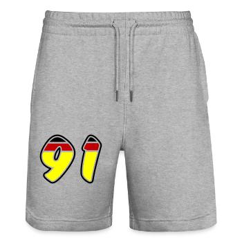 91 Number Symbol Germany - Stanley/Stella Trainer Unisex Organic Jogging Shorts - heather grey - Front - Nik (191cm) & Marisol (170cm)
