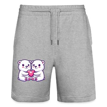 Couple d’ours polaires amoureux Animal Saint-Valentin - Short de jogging bio TRAINER Stanley/Stella unisexe - gris chiné - Devant - Nik (191cm) & Marisol (170cm)