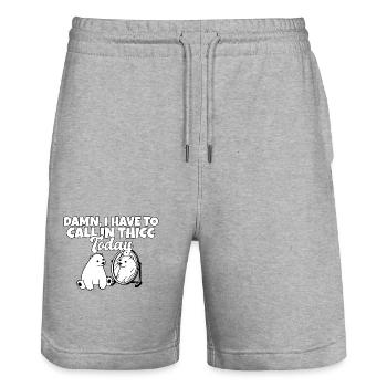 Merde, je dois appeler Thicc aujourd’hui Jeu de mots drôle d’ours - Short de jogging bio TRAINER Stanley/Stella unisexe - gris chiné - Devant - Nik (191cm) & Marisol (170cm)