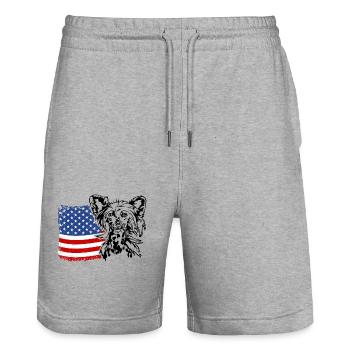 Chien chinois à crête US Amérique drapeau Wilsigns - Short de jogging bio TRAINER Stanley/Stella unisexe - gris chiné - Devant - Nik (191cm) & Marisol (170cm)