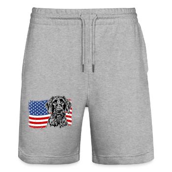 Allemand à poil dur US Amérique drapeau chiens Wilsigns - Short de jogging bio TRAINER Stanley/Stella unisexe - gris chiné - Devant - Nik (191cm) & Marisol (170cm)